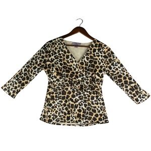 Nine‎ and Co Womens M Leopard Print V-Neck Ruched Blouse Animal Print Top